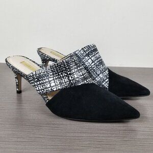 Louise et Cie Jelisa Pointy Toe Mule, Black & White Leather, Womens Size 8.5 M